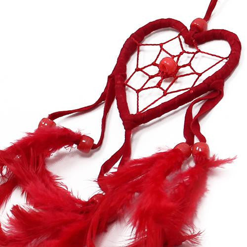 6x Bali Dreamcatchers - Small Heart - Black-White-Red