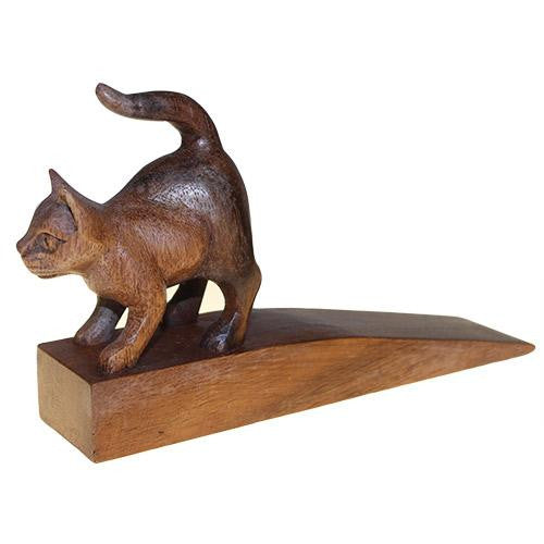 Handcarved Wooden Door-Stop - Cat