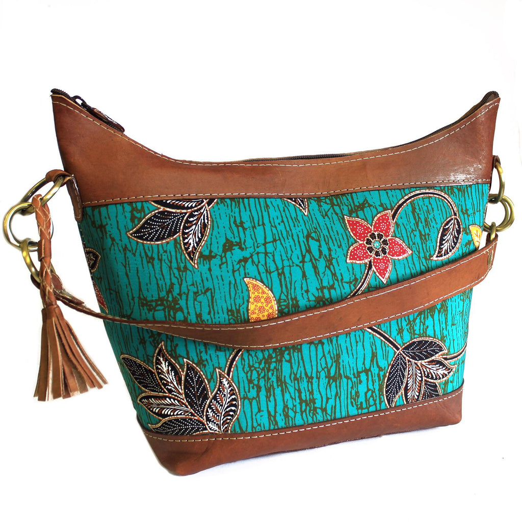 Batik & Leather Bag - Shoulder Bag - Teal