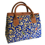 Batik & Leather Bag - City Bag - Blue