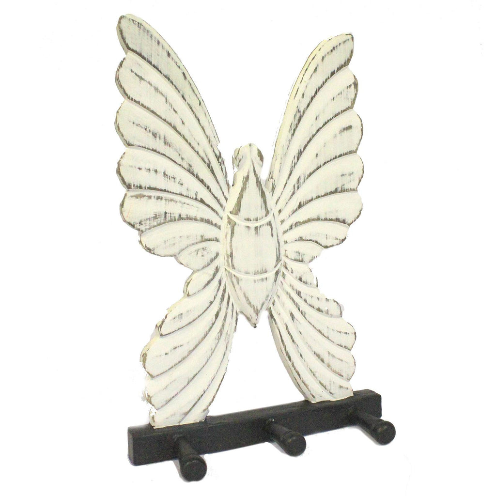 Wooden Coat Hanger - Butterfly Whitewash