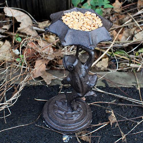 Cast Iron Bird Feeder - Frog - Natural