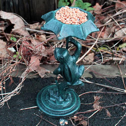 Cast Iron Bird Feeder - Frog - Verdigris