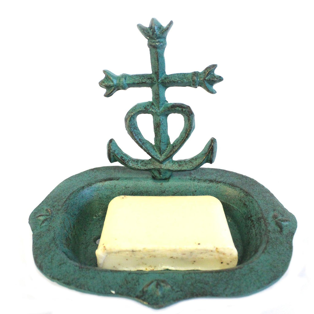 Cast Iron Soap Dish - Heart & Cross - Verdigris