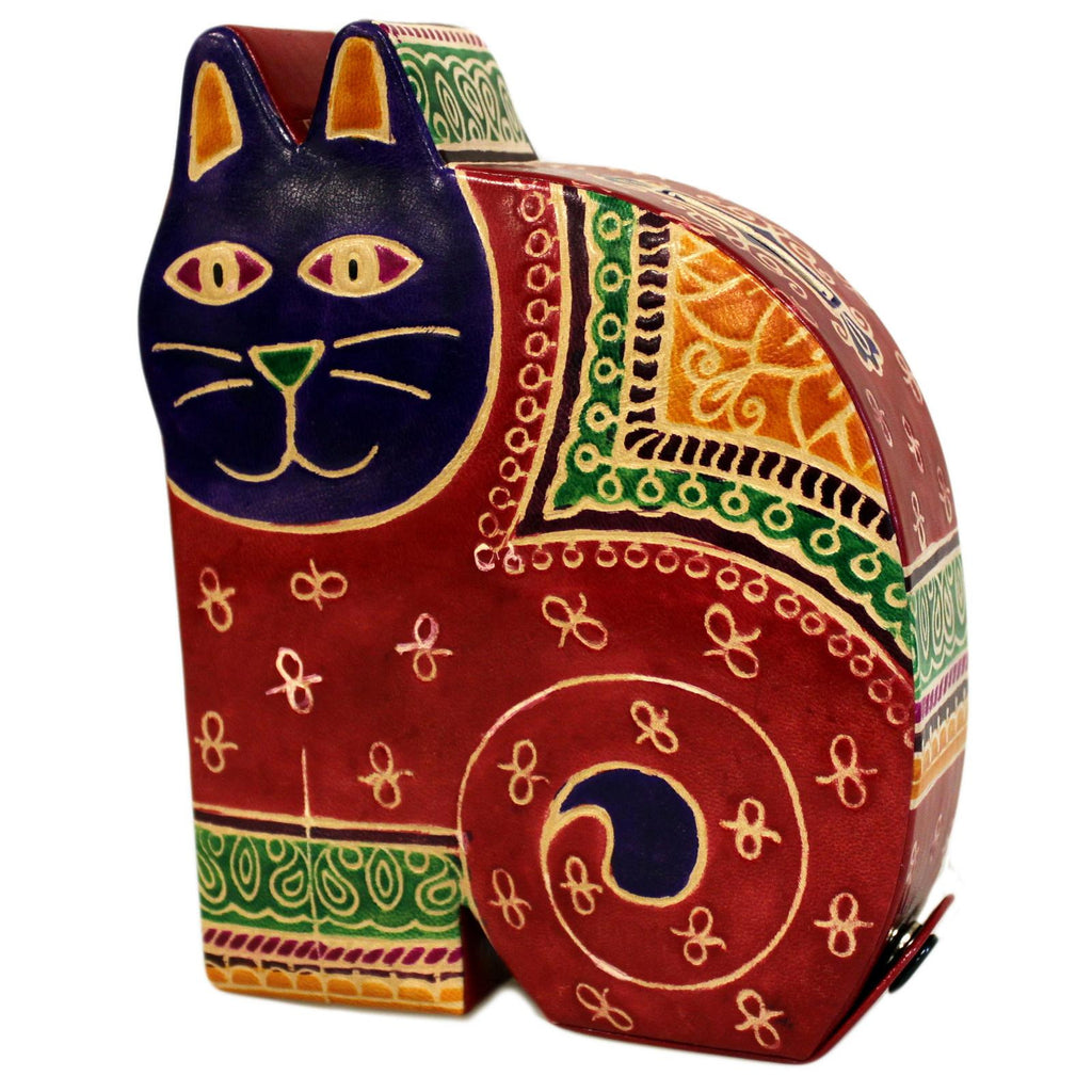 Leather Money Box - Lrg Red Cat