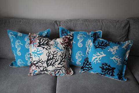 Nautical Cushion Covers - Seahorse & Coral