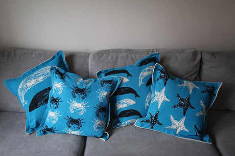 Nautical Cushion Covers - Marine Life Blue