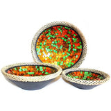 1x Set of Three Rattan Mosaic Bowls - Ruby Dusk