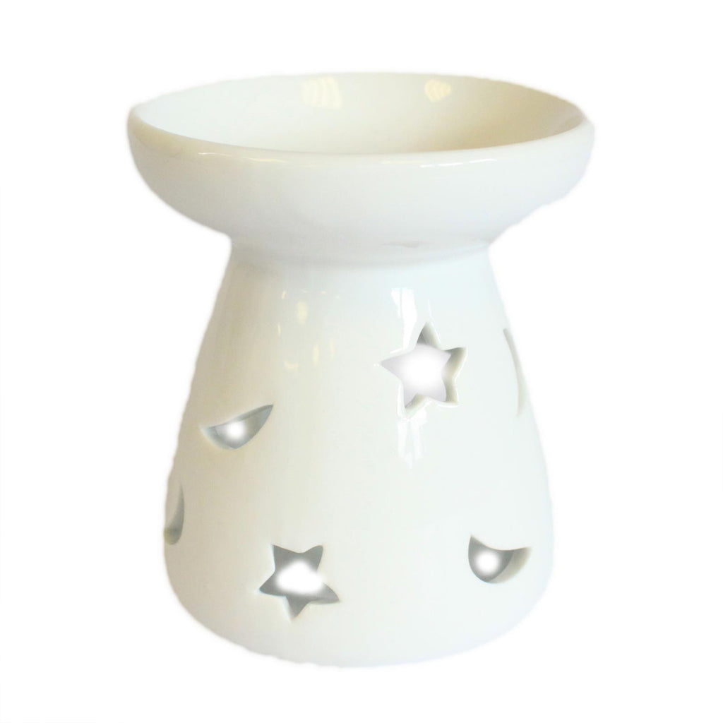 Small Classic White Oil Burner - Moon & Star