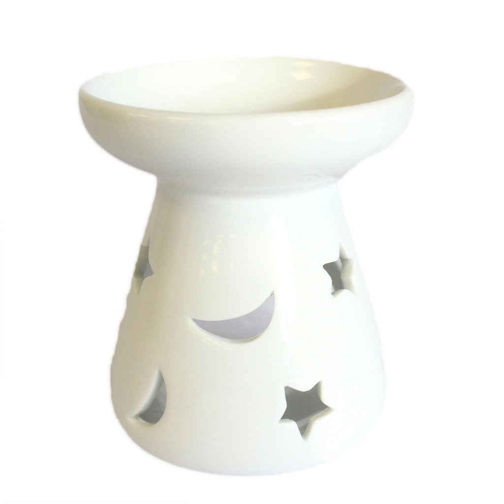 Large Classic White Oil Burner - Moon & Star