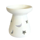 Large Classic White Oil Burner - Moon & Star