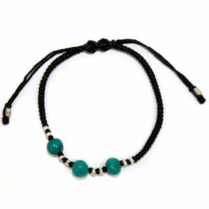 Blk Waxed Turquoise & Silver Bracelet D2