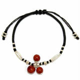 Black waxed Coral & Silver Bracelet