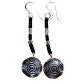 Black Waxed & Silver Spiral Earring