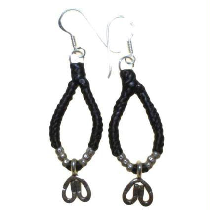 Black Waxed & Silver Loop Earring