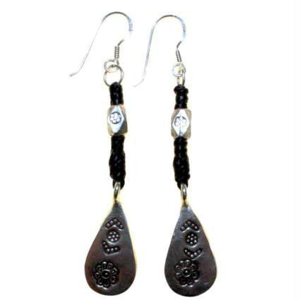 Black Waxed & Silver Drop Earring