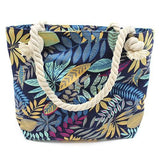 Rope Handle Bag - Teal And Blue Flowers