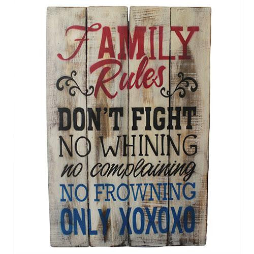 Rough Wooden Sign - Family Rules