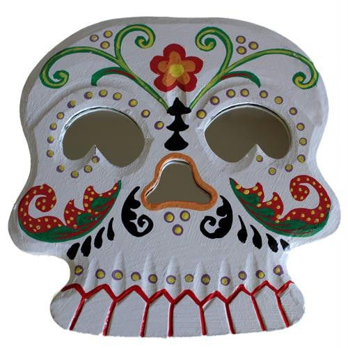 Floral Skull Mirror - White