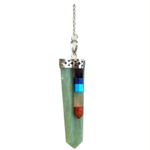 Green Adventurine Pendulum - 7 Chakra Bounded Thin Point