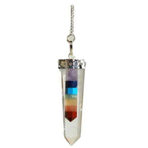 Crystal Pendulum  - 7 Chakra Bounded Thin Point