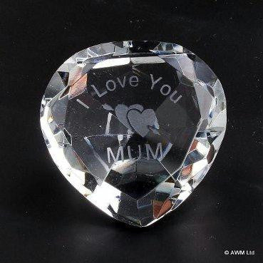 I Love You Mum & Heart Clear Crystal Heart