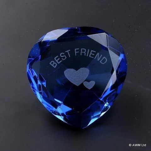 Best Friend & Heart  Blue Crystal Heart