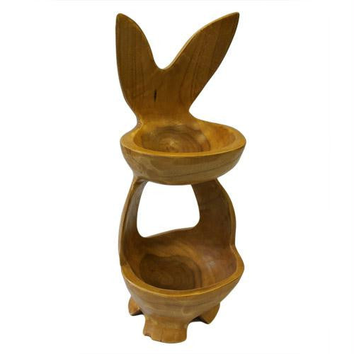 Teak Root - 2-bowl Standing Rabbit