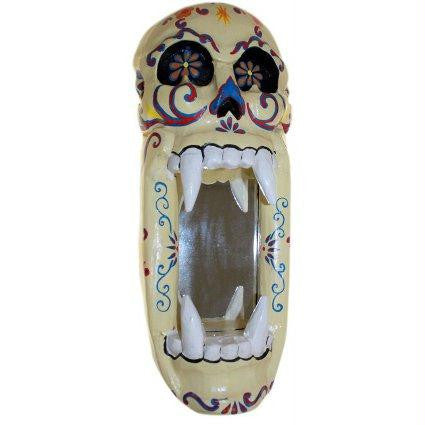 Arty Painted Skull Mirror - Cream